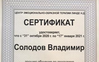 сертификат/документ специалиста Владимира Петровича Солодова