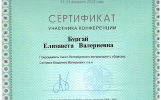 сертификат/документ ветеринара Елизаветы Валериевны Смирновой