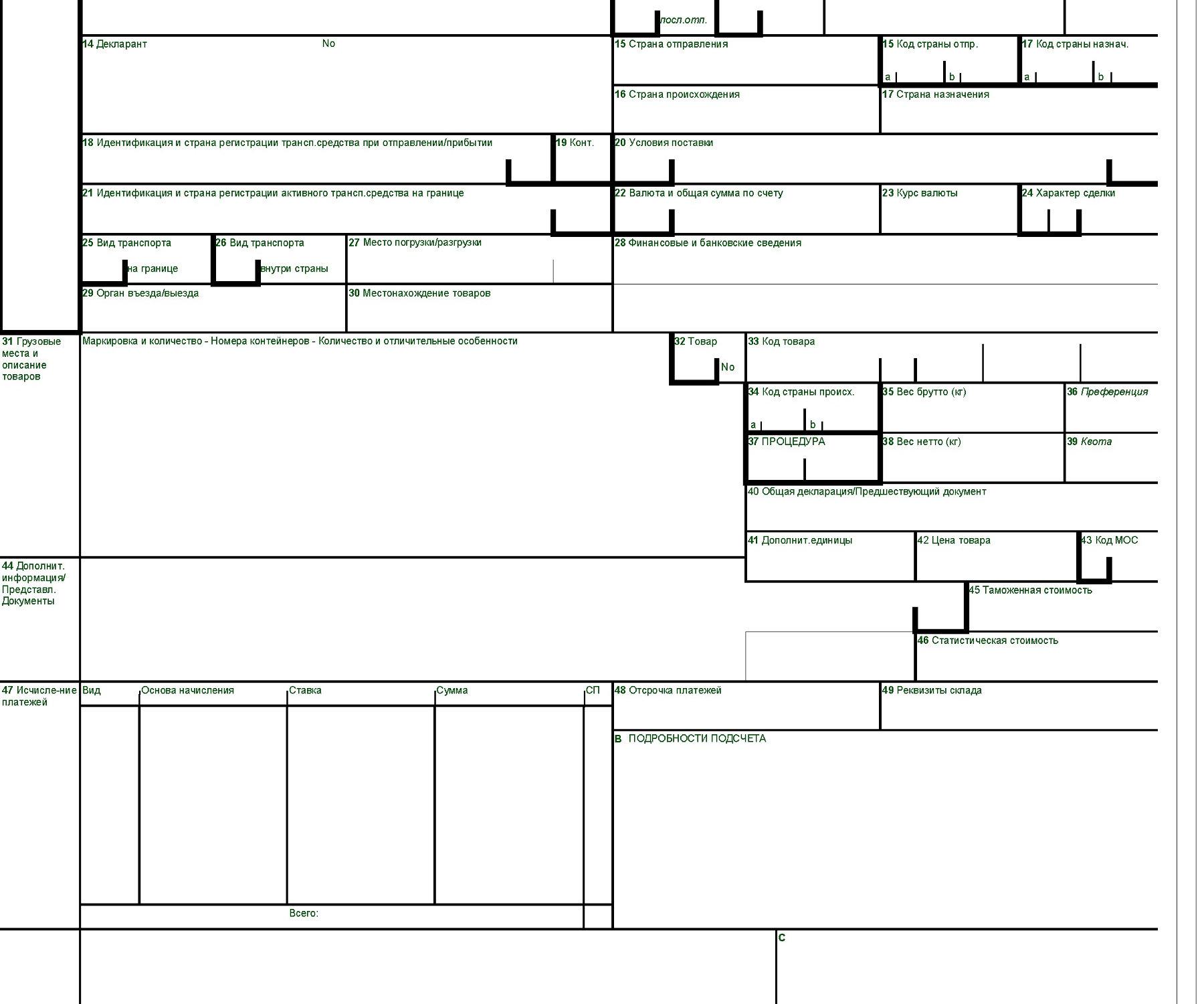 Транзитная декларация образец