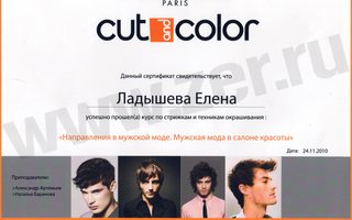 сертификат/документ специалиста по красоте Елены Ладышевой